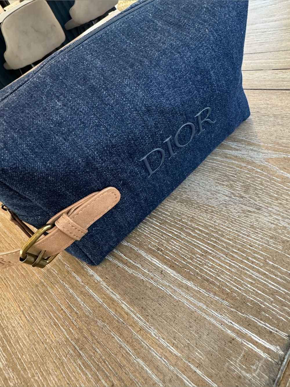 Parfums Christian Dior Navy Denim Men’s Toiletry Pouch with Tan Leather Strap